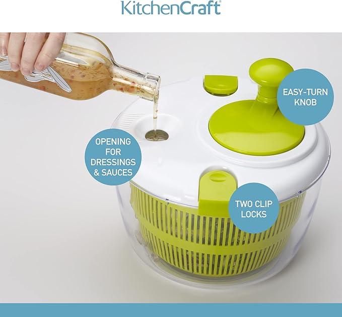 KitchenCraft Deluxe Salad Spinner and Dresser BPA Plastic Free and Easy to Clean Gadget-Graber