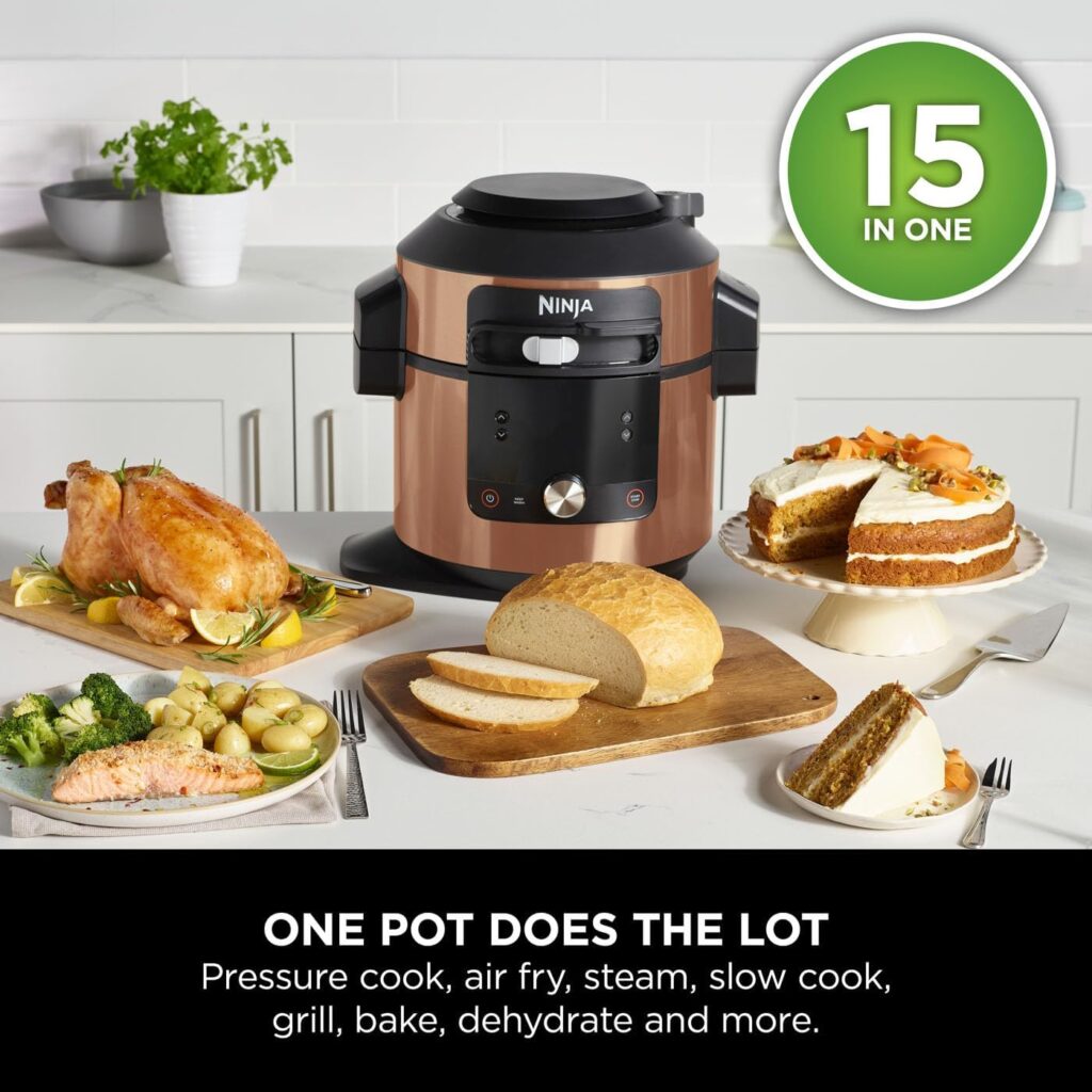 Ninja Foodi MAX 14 in 1 SmartLid Multi Cooker 7.5L Electric Pressure Cooker Air Fryer Combi Steam Slow Cook Bake Grill CopperBlack Gadget-Graber